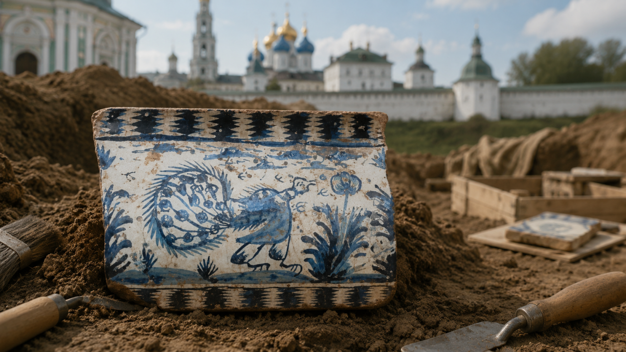 Курица расцвела: в Троице-Сергиевой лавре нашли изразец с забавным павлином