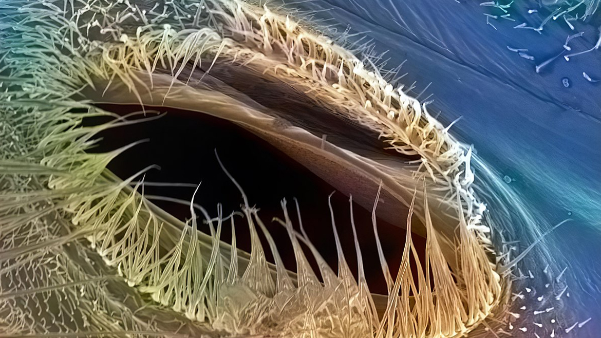 Дыхальце мухи львинки в электронном микроскопе
