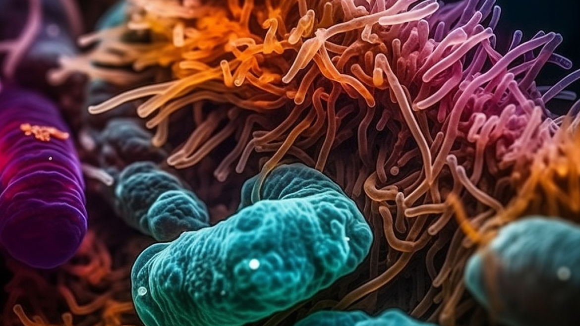Макрофото бактерий под микроскопом
