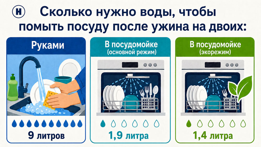 Как сэкономить на мытье посуды — инфографика