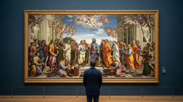 Человек смотрит на красивую картину