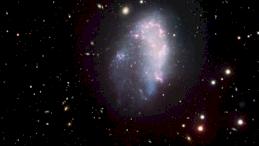 Карликовая галактика NGC1427A пролетает через скопление галактик Форнакс и подвергается возмущениям, которые были бы невозможны, если бы эта галактика была окружена тяжелым и протяженным ореолом темной материи